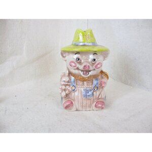 Pig Farmer piggy bank Treasure Craft Overalls cowboy hat Home goods collectables